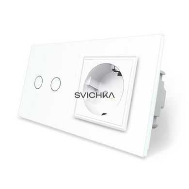 Сенсорний вимикач 2 сенсора 1 розетка Livolo білий скло (VL-C702/C7C1EU-11)