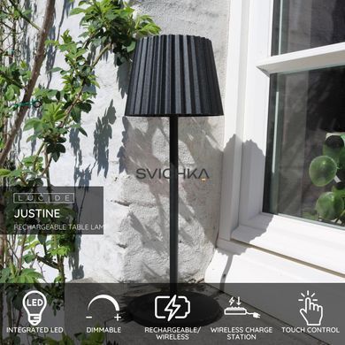 Аккумуляторная настольная лампа для дома и улицы Lucide JUSTINE Battery pack/batteries LED Dim. 1x2W 2700K IP54 With wireless charging pad Black
