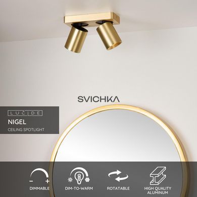 Стельовий точковий світильник Lucide NIGEL LED Dim to warm GU10 2x5W 2200K/3000K Matt Gold / Brass, Matt Gold / Brass