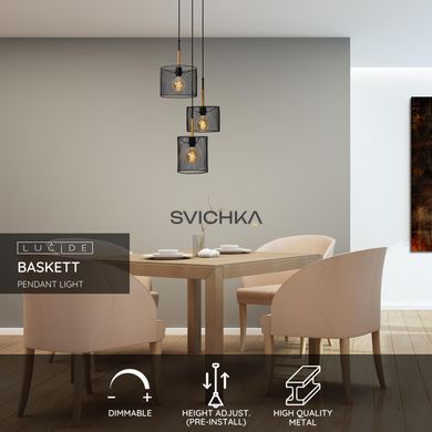 Підвісний світильник Lucide BASKETT 3xE27 Black, BLACK, Чорний, Чорний