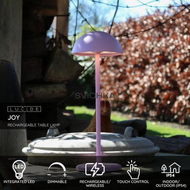 Акумуляторна настільна лампа для дому та вулиці Lucide JOY Battery pack/batteries &Oslash; 12 cm LED Dim. 1x1,5W 3000K IP54 Pink, Pink