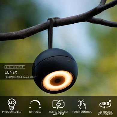 Аккумуляторный настенный светильник для дома и улицы Lucide LUNEX Battery pack/batteries LED Dim. 1x2W 3000K IP54 Magnetic Black