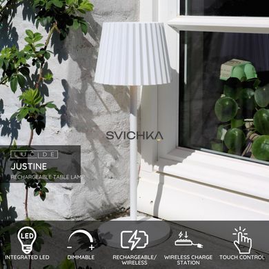 Акумуляторна настільна лампа для дому та вулиці Lucide JUSTINE Battery pack/batteries LED Dim. 1x2W 2700K IP54 With wireless charging pad White, WHITE