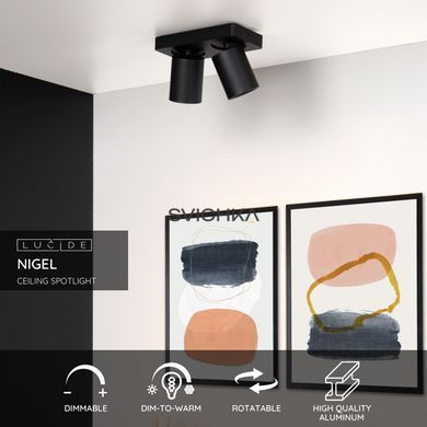 Потолочный точечный светильник Lucide NIGEL LED Dim to warm GU10 2x5W 2200K/3000K Black