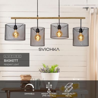 Підвісний світильник Lucide BASKETT 4xE27 Black, BLACK