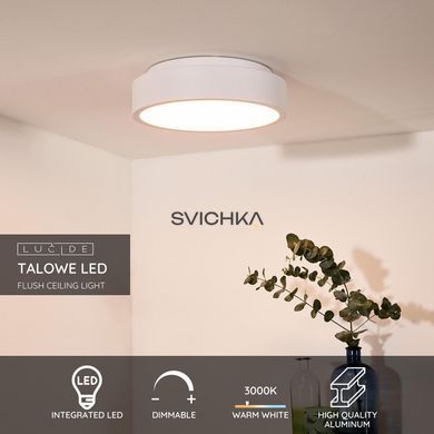 Стельовий світильник Lucide TALOWE LED &Oslash; 30 cm LED Dim. 1x20W 3000K White, WHITE, Білий