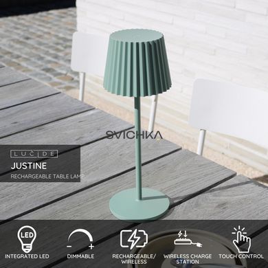 Акумуляторна настільна лампа для дому та вулиці Lucide JUSTINE Battery pack/batteries LED Dim. 1x2W 2700K IP54 With wireless charging pad Green, Green