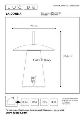 Акумуляторна настільна лампа для дому та вулиці Lucide LA DONNA Battery pack/batteries &Oslash; 19,7 cm LED Dim. 1x2W 2700K IP54 Anthracite, Anthracite, Антрацит, Антрацит