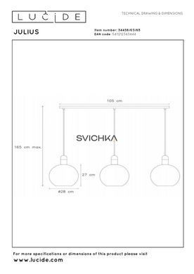 Підвісний світильник Lucide JULIUS 3xE27 Smoke Grey, Smoke Grey, Димчатий