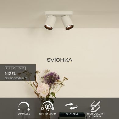 Стельовий точковий світильник Lucide NIGEL LED Dim to warm GU10 2x5W 2200K/3000K White, WHITE