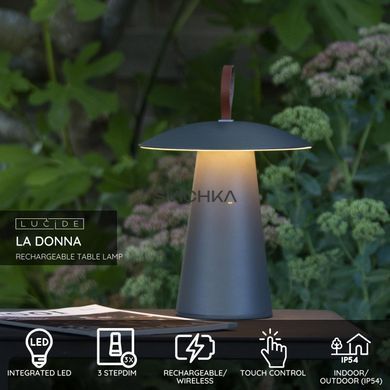 Акумуляторна настільна лампа для дому та вулиці Lucide LA DONNA Battery pack/batteries &Oslash; 19,7 cm LED Dim. 1x2W 2700K IP54 Anthracite, Anthracite, Антрацит, Антрацит