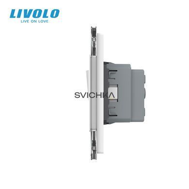 Двоклавішний вимикач (1-1) з розеткою Livolo білий скло (VL-C7K1/K1/FCTC16A-6WP)