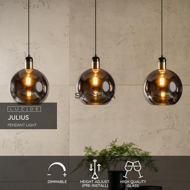 Підвісний світильник Lucide JULIUS 3xE27 Smoke Grey, Smoke Grey, Димчатий
