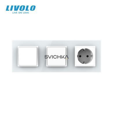 Двоклавішний вимикач (1-1) з розеткою Livolo білий скло (VL-C7K1/K1/FCTC16A-6WP)