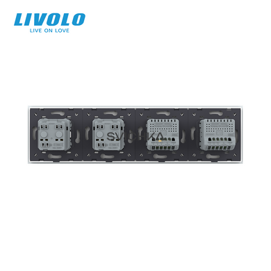 Сенсорний вимикач 4 сенсора (2-2) 2 розетки Livolo білий скло (VL-C702/C702/C7C2EU-11)