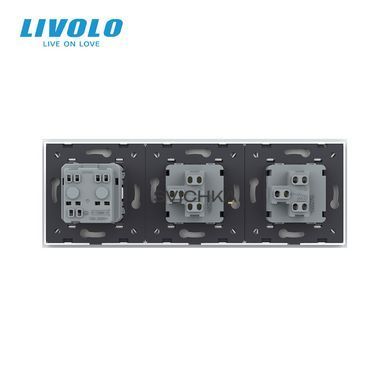 Двоклавішний вимикач (1-1) з розеткою Livolo білий скло (VL-C7K1/K1/FCTC16A-6WP)