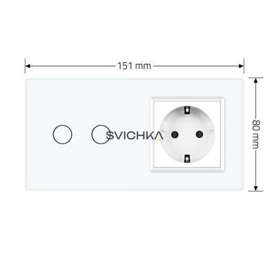 Розумний сенсорний EC вимикач 2 сенсора 1 розетка Livolo білий скло (VL-M7FC2Z2/FCTC16A-2WP)