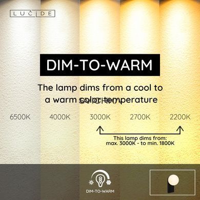 Настінний світильник для ванної Lucide TASSA LED Dim to warm 1x10W 1800K/3000K Black, BLACK, Опал, Опал