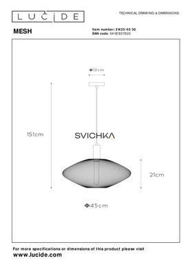Підвісний світильник Lucide MESH &Oslash; 45 cm 1xE27 Black, BLACK, Чорний, Чорний