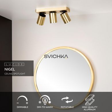 Стельовий точковий світильник Lucide NIGEL LED Dim to warm GU10 3x5W 2200K/3000K Matt Gold / Brass, Matt Gold / Brass