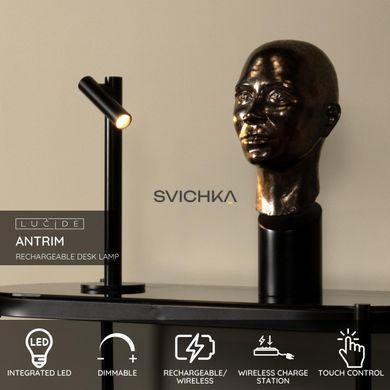Аккумуляторная настольная лампа для дома и улицы Lucide ANTRIM Battery pack/batteries LED Dim. 1x2,2W 2700K IP54 With wireless charging pad Black