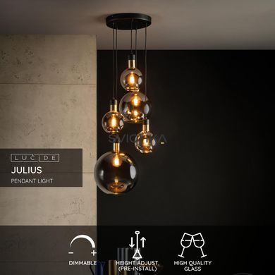 Подвесной светильник Lucide JULIUS 5xE27 Smoke Grey
