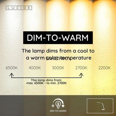 Настільна лампа Lucide VARIO LED LED Dim to warm 1x8W 2700K/6500K White, WHITE
