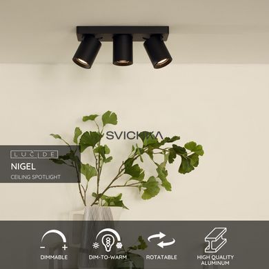 Стельовий точковий світильник Lucide NIGEL LED Dim to warm GU10 3x5W 2200K/3000K Black, BLACK