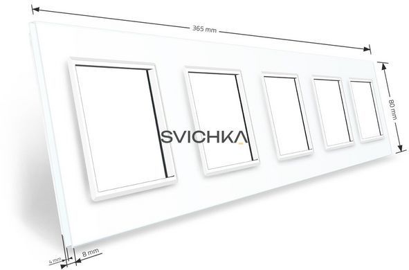 Рамка 5-постова LIVOLO, загартоване скло, біла, 365&times;80 мм (VL-P7E/E/E/E/E-10W)