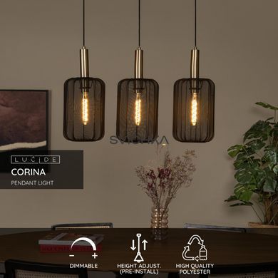 Підвісний світильник Lucide CORINA 3xE27 Black, BLACK, Чорний, Чорний