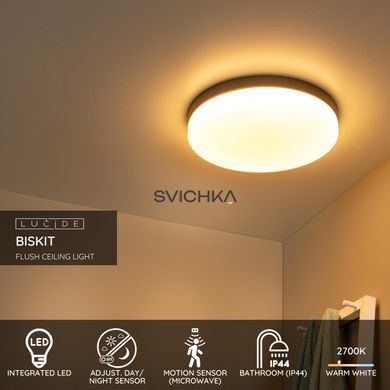 Стельовий світильник для ванної Lucide BISKIT &Oslash; 40 cm LED 1x36W 2700K IP44 Motion & Day/Night Sensor Black, BLACK