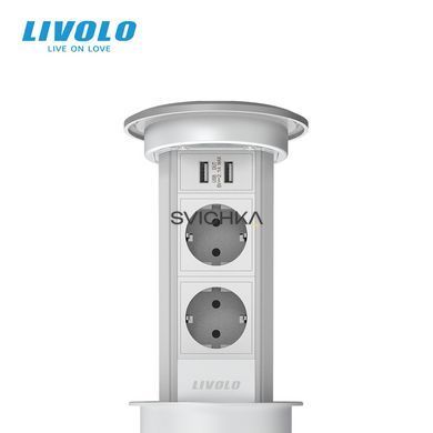 Розумна Wi-Fi висувна подвійна розетка з подвійною USB та бездротовою зарядкою Livolo (VL-SHS004)