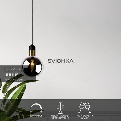 Підвісний світильник Lucide JULIUS &Oslash; 20 cm 1xE27 Smoke Grey, Smoke Grey