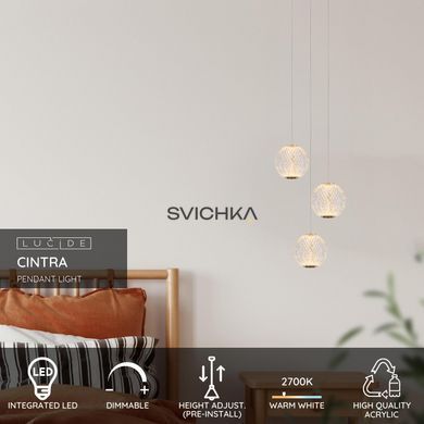 Підвісний світильник Lucide CINTRA &Oslash; 25 cm LED Dim. 3x4,7W 2700K Transparant, Transparant