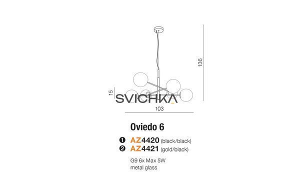 Підвісний світильник Azzardo OVIEDO 6, Чорний, Чорний, Білий