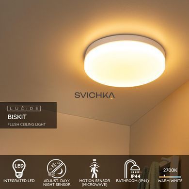 Потолочный светильник для ванной Lucide BISKIT &Oslash; 40 cm LED 1x36W 2700K IP44 Motion & Day/Night Sensor White