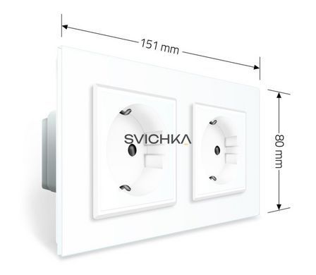 Подвійна електрична розетка з заземленням LIVOLO, біла, скляна рамка, шторки, 250В 16А (VL-C7C2EU-11)