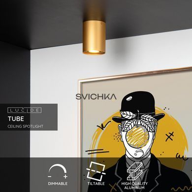 Потолочный точечный светильник Lucide TUBE &Oslash; 9,6 cm 1xGU10 Matt Gold / Brass