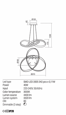 Подвесной светильник REDO 01-1876 NUCLEO White + Dimmable
