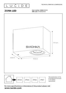 Настінний точковий світильник Lucide ZORA-LED Indoor/Outdoor LED Dim. GU10 1x5W 3000K IP44 White, WHITE