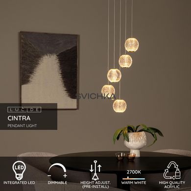 Підвісний світильник Lucide CINTRA &Oslash; 32 cm LED Dim. 5x4,7W 2700K Transparant, Transparant