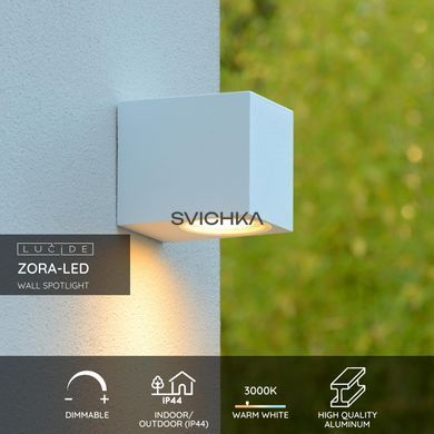 Настінний точковий світильник Lucide ZORA-LED Indoor/Outdoor LED Dim. GU10 1x5W 3000K IP44 White, WHITE