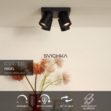 Стельовий точковий світильник Lucide NIGEL LED Dim to warm GU10 4x5W 2200K/3000K Black, BLACK