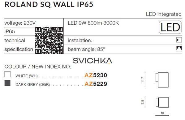 Вуличний світильник AZzardo ROLAND SQ Wall White