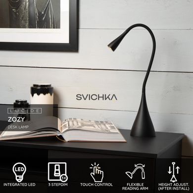 Настільна лампа Lucide ZOZY LED Dim. 1x4W 3000K Black, BLACK