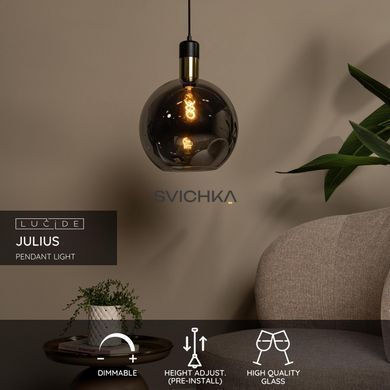 Підвісний світильник Lucide JULIUS &Oslash; 40 cm 1xE27 Smoke Grey, Smoke Grey