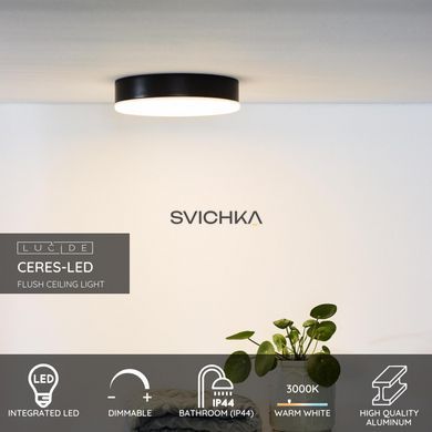Потолочный светильник для ванной Lucide CERES LED &Oslash; 21,5 cm LED Dim. 1x30W 3000K IP44 Black