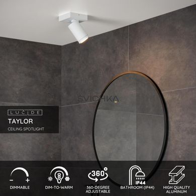 Потолочный точечный светильник для ванной Lucide TAYLOR LED Dim to warm GU10 1x5W 2200K/3000K IP44 White