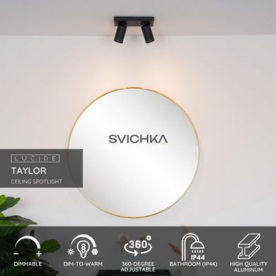 Потолочный точечный светильник для ванной Lucide TAYLOR LED Dim to warm GU10 2x5W 2200K/3000K IP44 Black
