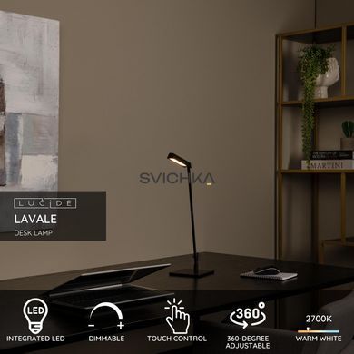 Настільна лампа Lucide LAVALE LED Dim. 1x3W 2700K Black, BLACK, Чорний, Чорний